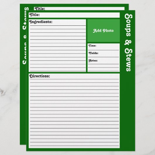 Seiten mit gestrichenem Rezept (dunkelgrün) (Vorne/Hinten)
