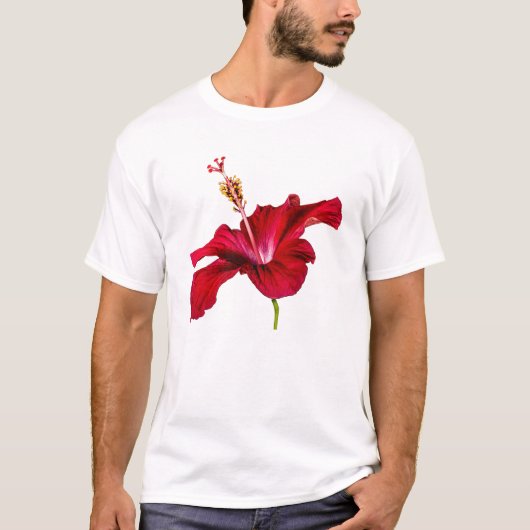 Seitenansicht der Blume des roten Hibiskus T-Shirt (Vorderseite)