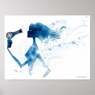 Seitenansicht der Frau, die lange Haare trocknen l Poster