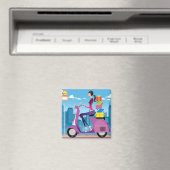 Seitenansicht der Frau mit Geschenken auf Roller Magnet (In Situ (Geschirrspüler))