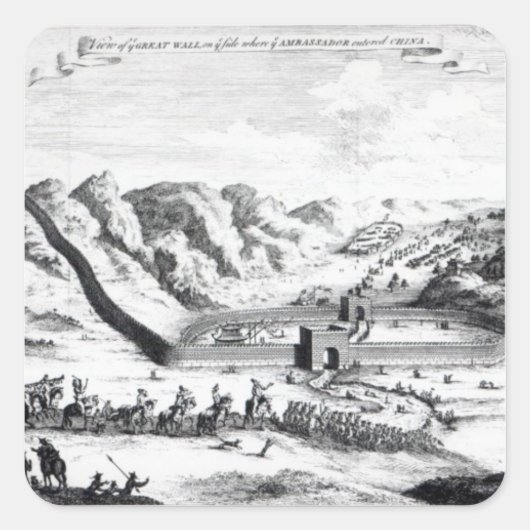Seitenansicht der Großen Mauer Quadratischer Aufkleber (Vorderseite)