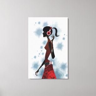 Seitenansicht der hörenden Musik der Frau Leinwanddruck