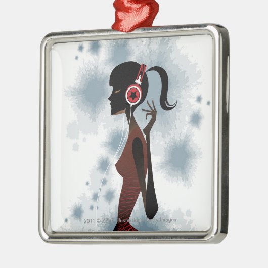 Seitenansicht der hörenden Musik der Frau Ornament Aus Metall (Links)