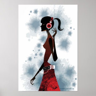 Seitenansicht der hörenden Musik der Frau Poster