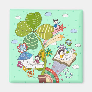 Seitenansicht der Kinder, die an getöpfter Pflanze Magnet