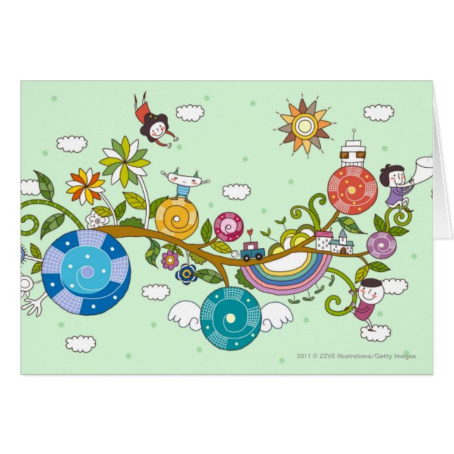 Seitenansicht der Kinder, die auf Baumast spielen (Vorderseite (Horizontal))