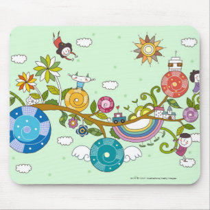 Seitenansicht der Kinder, die auf Baumast spielen Mousepad