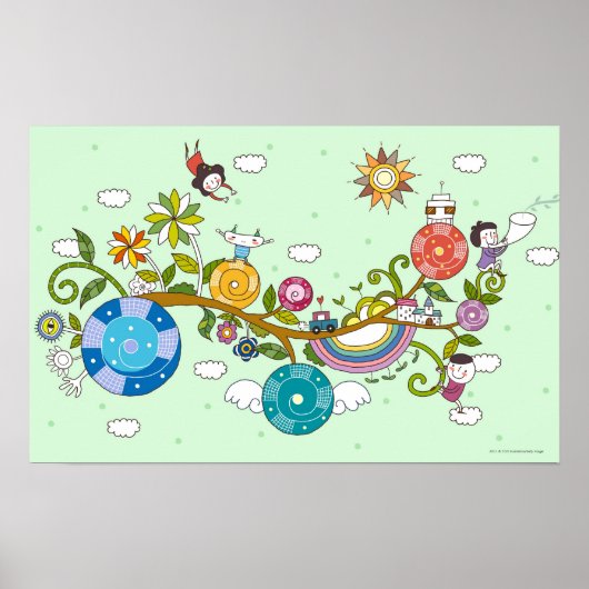 Seitenansicht der Kinder, die auf einem Zweig spie Poster (Vorne)