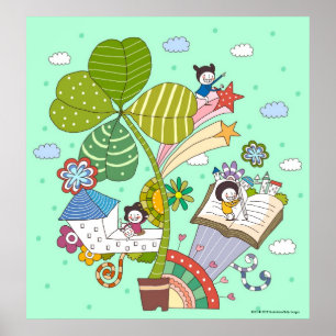 Seitenansicht der Kinder, die durch eingemachte Poster