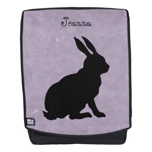 Seitenansicht Lila Schwarzes Silhouette Kaninchen Rucksack (Vorderseite)