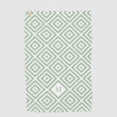Seitengrün, weißes geometrisches Muster Monogramm Golfhandtuch (Vorderseite)