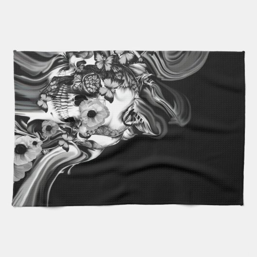 Seitenschritt, psychedelischer Rauchschädel Geschirrtuch (Horizontal)