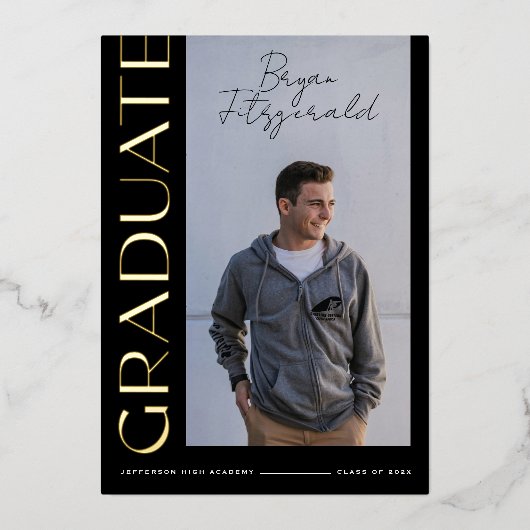 Seitentext Moderne Schwarz-Gold-Grad-Ankündigung Folieneinladung (Vorderseite)