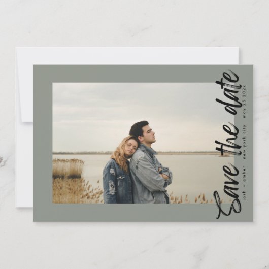 Seitenwege QR Code Modernes, einfaches Foto Moss G Save The Date (Vorderseite)