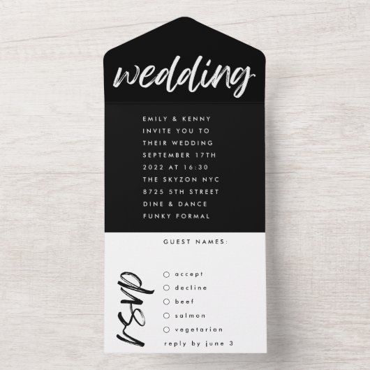 Seitenwege Schwarz Moderne einfache Hochzeit All In One Einladung (Innen)