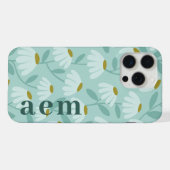 Seitige Monogramm-Initialen Türkis-Blau-Blumenmust iPhone Hülle (Rückseite (Horizontal))
