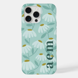 Seitige Monogramm-Initialen Türkis-Blau Floralmust iPhone 15 Pro Max Hülle