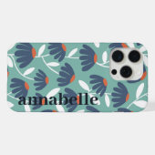 Seitiges Monogramm Name Blau & Rot Florales Muster iPhone Hülle (Rückseite (Horizontal))