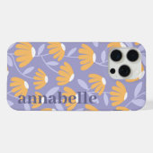 Seitiges Monogramm Name Gelb & Blau Florales Muste iPhone Hülle (Rückseite (Horizontal))