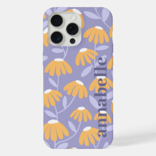 Seitiges Monogramm Name Gelb & Blau Florales Muste iPhone 15 Pro Max Hülle