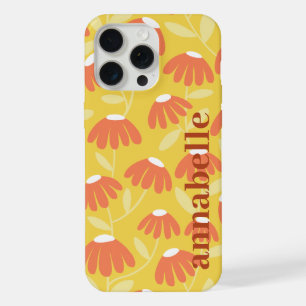 Seitiges Monogramm Name Gelb & Orange Florales Mus iPhone 15 Pro Max Hülle