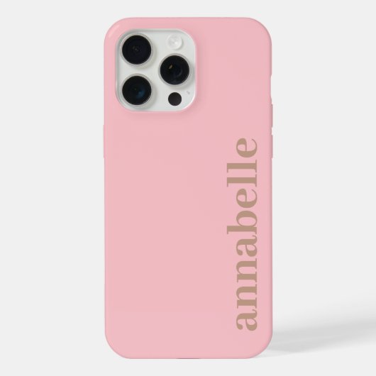 Seitiges Monogramm Name Pink & Braun Minimalistisc iPhone Hülle (Rückseite)