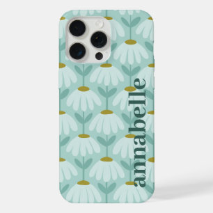 Seitiges Monogramm Name Türkis Blau Vintage Floral iPhone 15 Pro Max Hülle