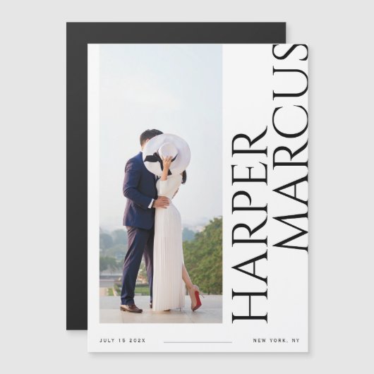 Seitliche Namen Modernes Foto Speichern Sie die Da Magneteinladung (Vorne/Hinten)