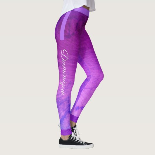 Seitliche Streifen auf glänzender Lila Grunge Leggings (Rechts)