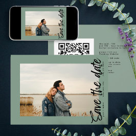 Seitliche Wege QR Code Foto Sage Green White Save The Date