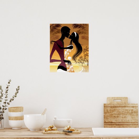 Seitlicher Blick auf das junge, am Strand stehende Poster (Küche)