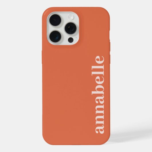 Seitliches Monogramm Name Orange Minimalistisch iPhone Hülle (Rückseite)