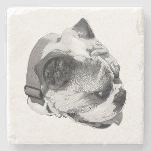 Seitliches Profil Bulldogge in mutigem Monochrom Steinuntersetzer