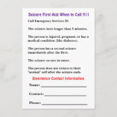 Seizure First Aid Card  Karte (Rückseite)
