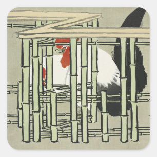 Sekka Roosters aus Momoyogusa japanische Kunst Quadratischer Aufkleber