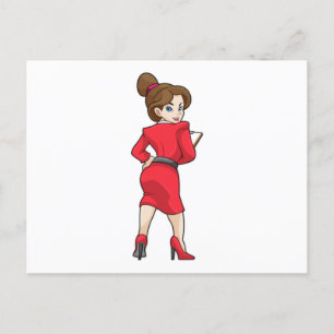 Sekretärin im Kleid mit hohen Absätzen Postkarte