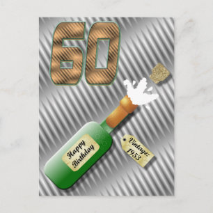 Sektflasche knallt 60. Geburtstag Postkarte