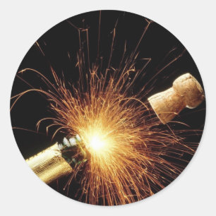 Sektflasche Silvester Runder Aufkleber
