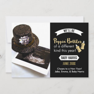 Sektflaschen knallen lassen Babygeschrei zum Neuja Feiertagskarte