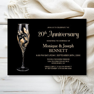 Sektglas Goldblatt 20. Hochzeitstag Einladung