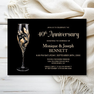 Sektglas Goldblatt 40. Hochzeitstag Einladung