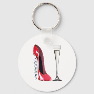 Sektkelch-Glas und Korkenzieher-Stilett-Schuh Schlüsselanhänger
