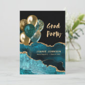 Sekundarstufe Party Teal Gold Agate Einladung (Stehend Vorderseite)