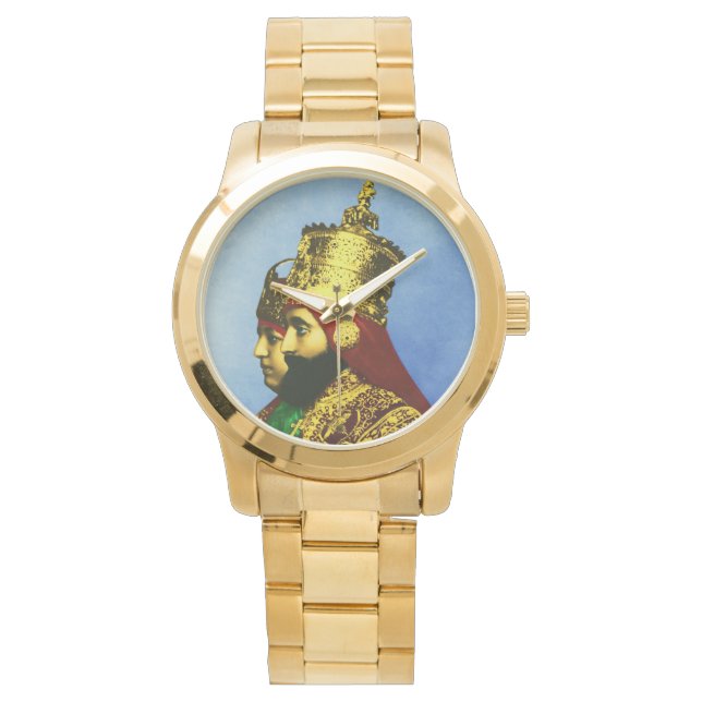 Selassie Rasta Reggae Ethiopia Gold Mens Watch Armbanduhr (Vorderseite)