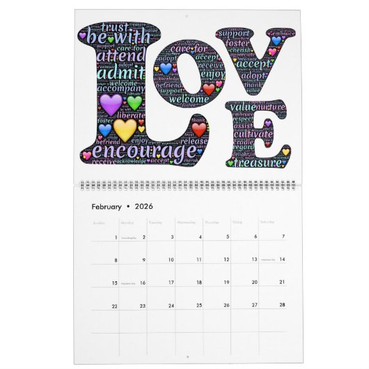 Selbst-Befreiung Wort-u. Emoji-Kunst Wandkalender (Feb 2026)