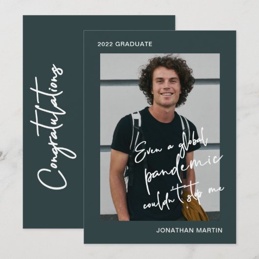 Selbst eine Pandemie-Eine-Foto-Blue-Graduation-Par Einladung (Vorne/Hinten)