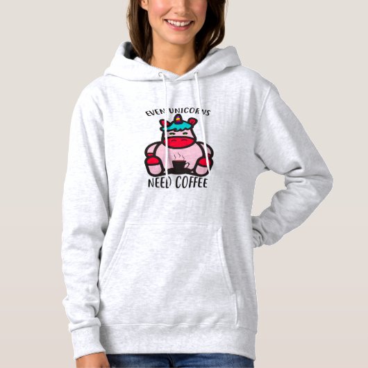 Selbst Einhörner brauchen Kaffee Funny Pink Unicor Hoodie (Vorderseite)