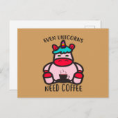 Selbst Einhörner brauchen Kaffee Funny Pink Unicor Postkarte (Vorne/Hinten)