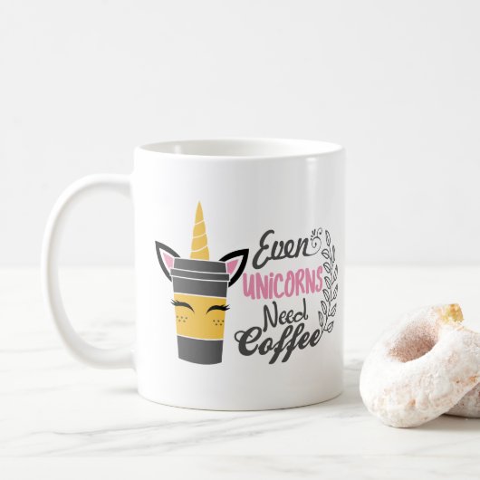 Selbst Einhörner brauchen Kaffee-Party Kaffeetasse (Mit Donut)