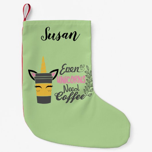 Selbst Einhörner brauchen Kaffee-Party Kleiner Weihnachtsstrumpf (Vorderseite)
